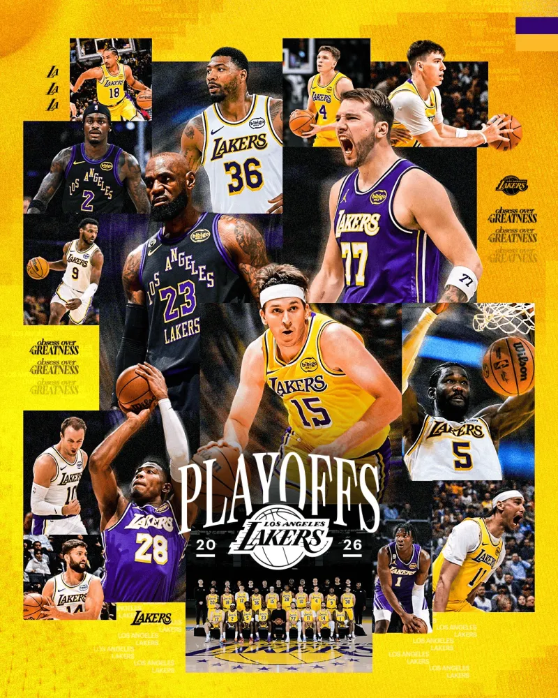 hth直播中心-众志成城！湖人官方晒出锁定季后赛海报：季后赛资格已锁定